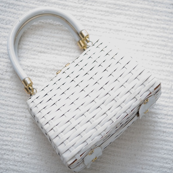 PERFECT Mini Vintage 60s White Wicker Basket Handbag - Picture 5 of 16